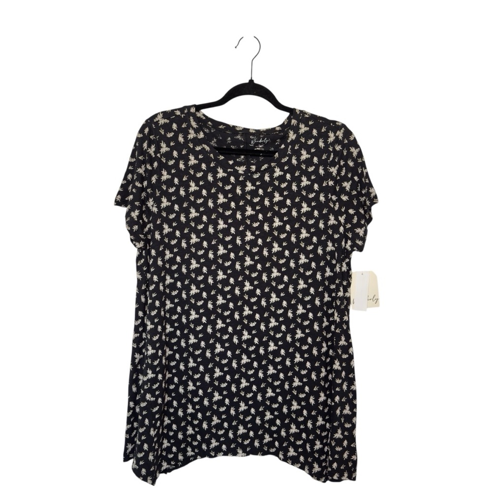 Wonderly Large Black‎ Leaf Pattern Whimsigoth Tunic Top Ditsy Coquette 90’s